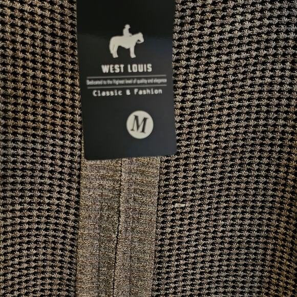 West Louis Full Zip Fleece Lined Mock Neck Sweater Herringbone Mens M - Picture 7 of 8